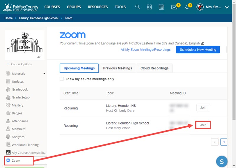 Screenshot of join Zoom button