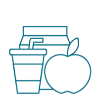 icon of a drink, apple and carton